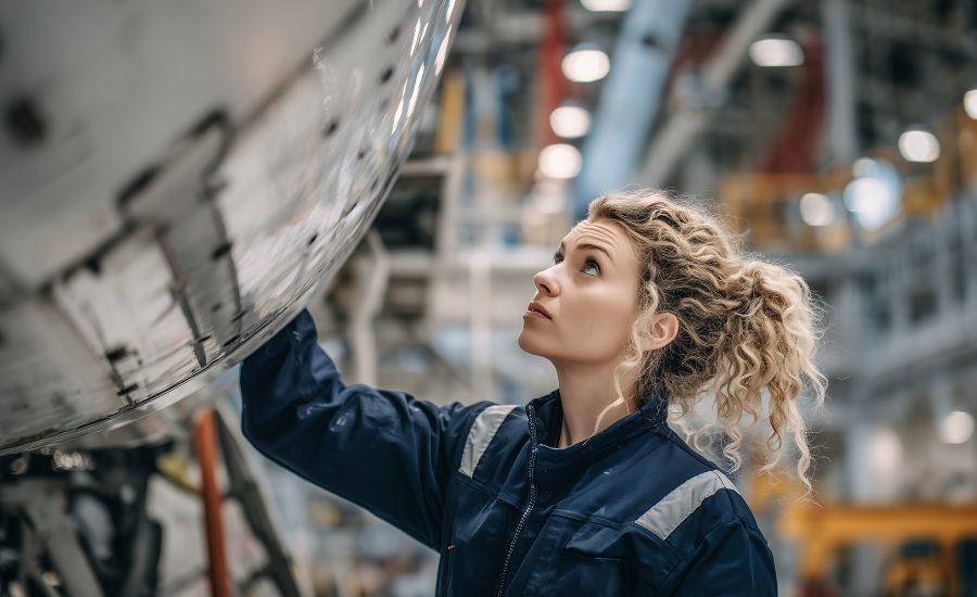 Female aircraft mechanic